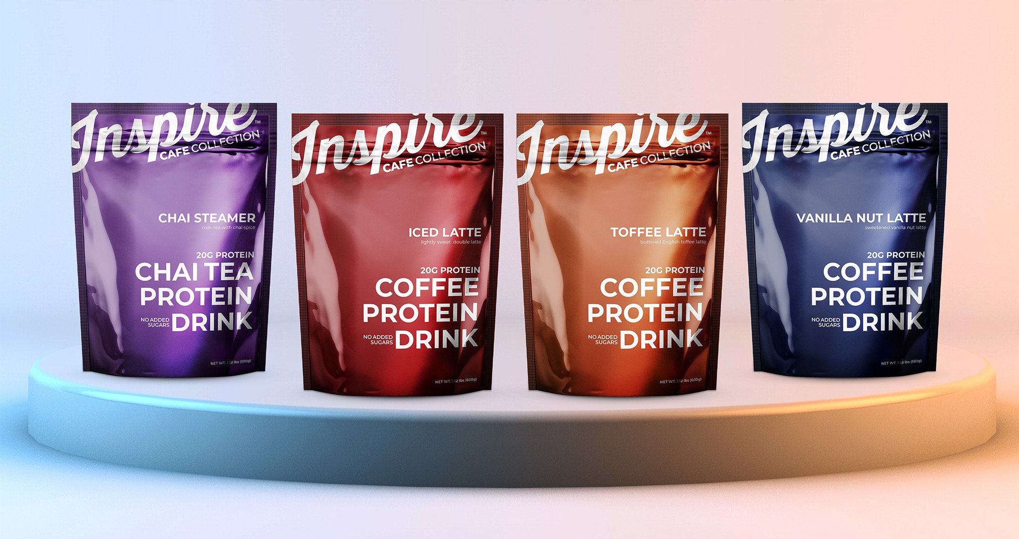 Inspire Cafe Collection Protein Powder Package Design by Octane Advertising Design.