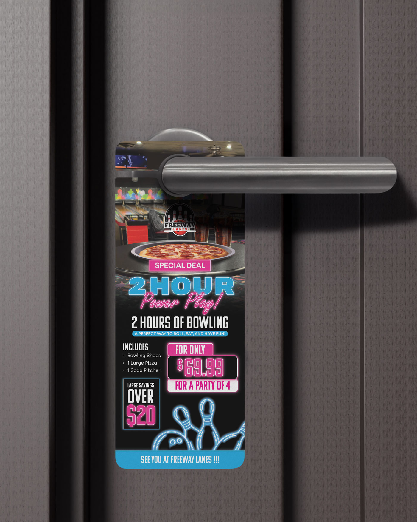 Freeway Lanes Door Hanger Brochure Design by Octane Advertising Design