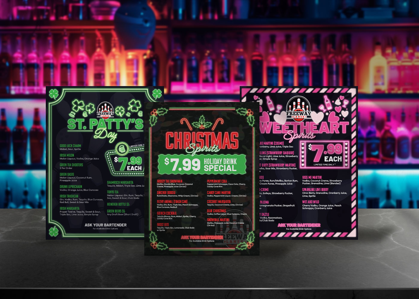 Freeway Lanes Drink Menu Design by Octane Advertising Design