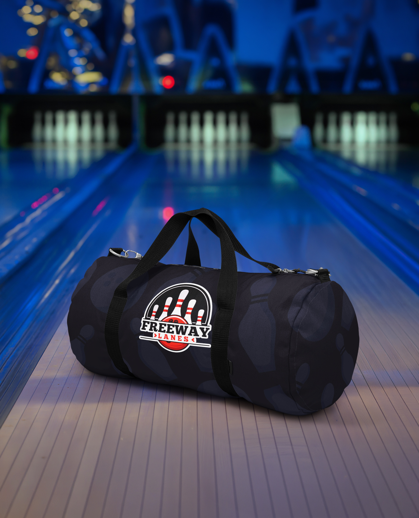 Freeway Lanes Apparel Duffel Bag Design by Octane Advertising Design