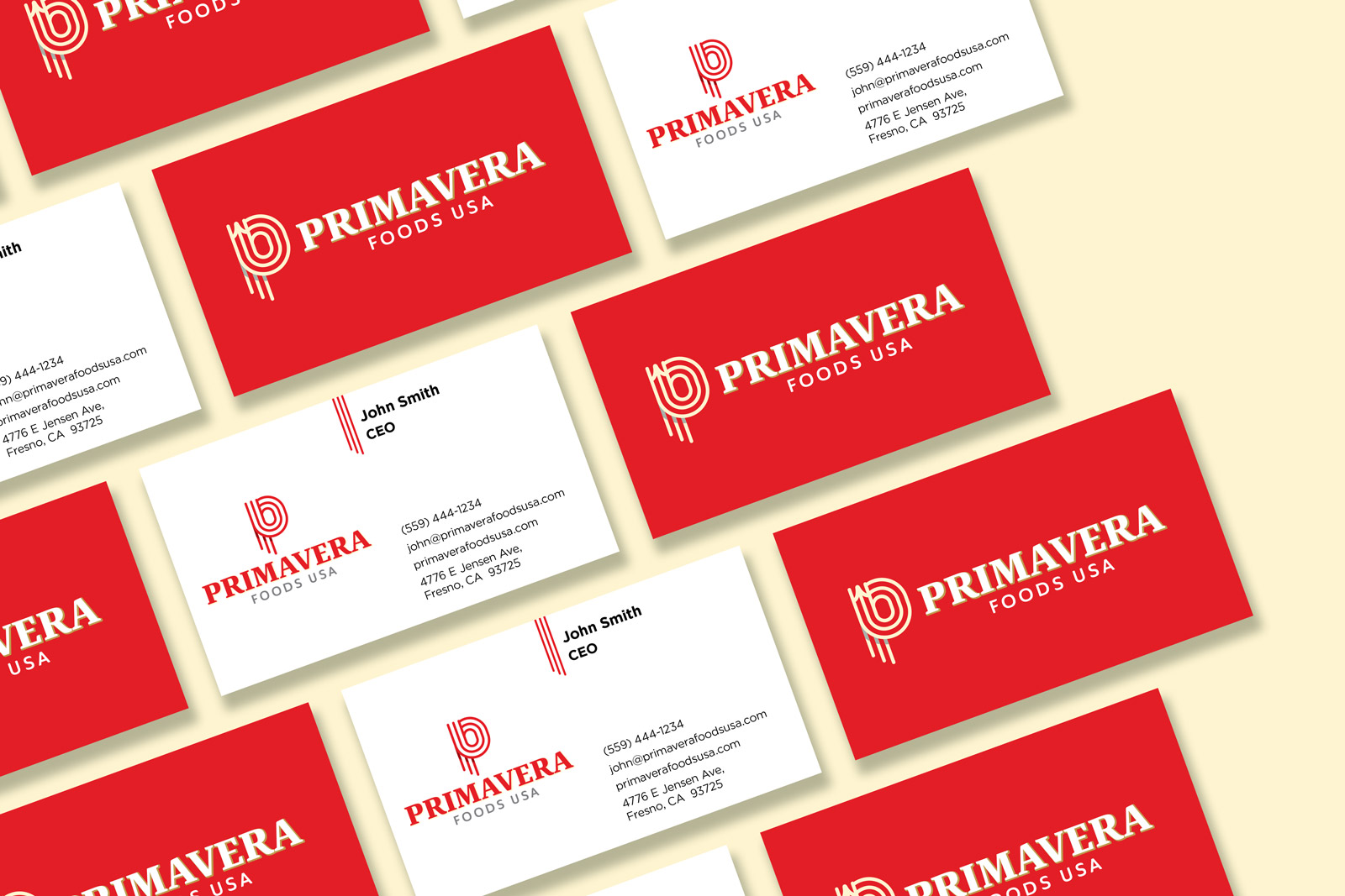 Octane Advertising & Design Primavera Foods USA Business Card Design